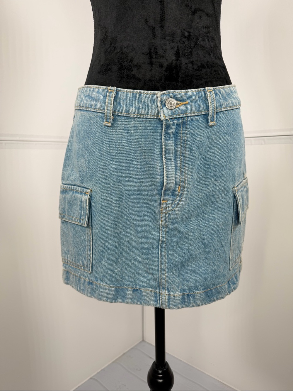 Light Blue Denim Cargo Mini Skirt
